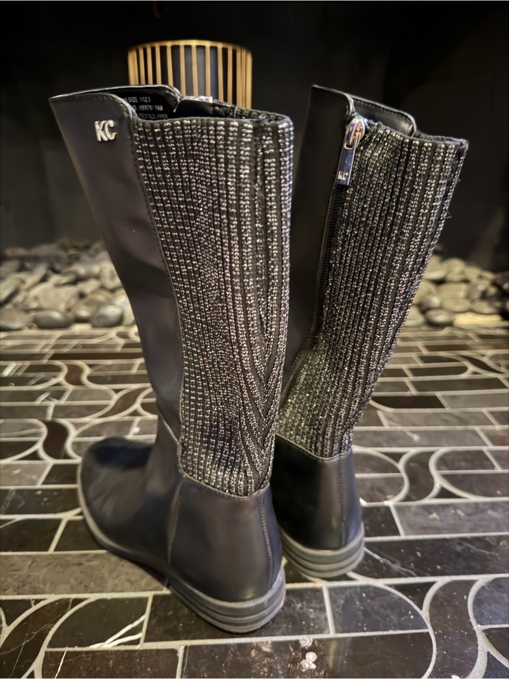 Girls Kenneth Cole Leather Black sparkle knit Tall Boots
